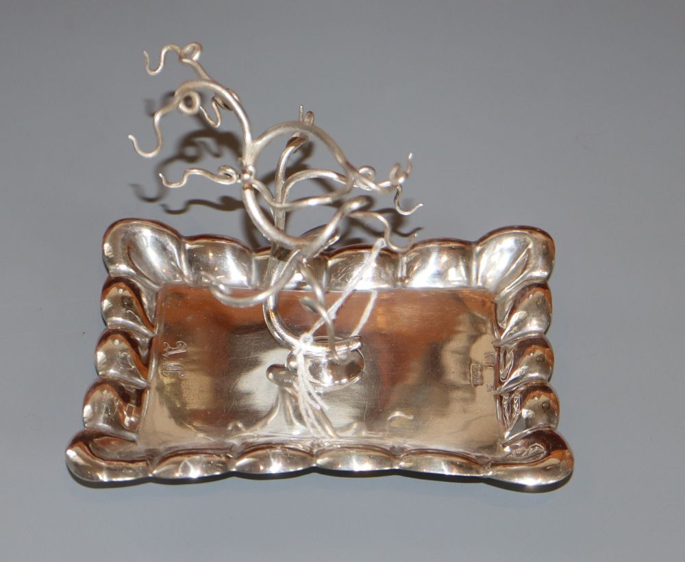 A 19th century Austro-Hungarian white metal ring tree, 1854, with engraved initials, maker WJ, base 12.5cm, 106 grams.